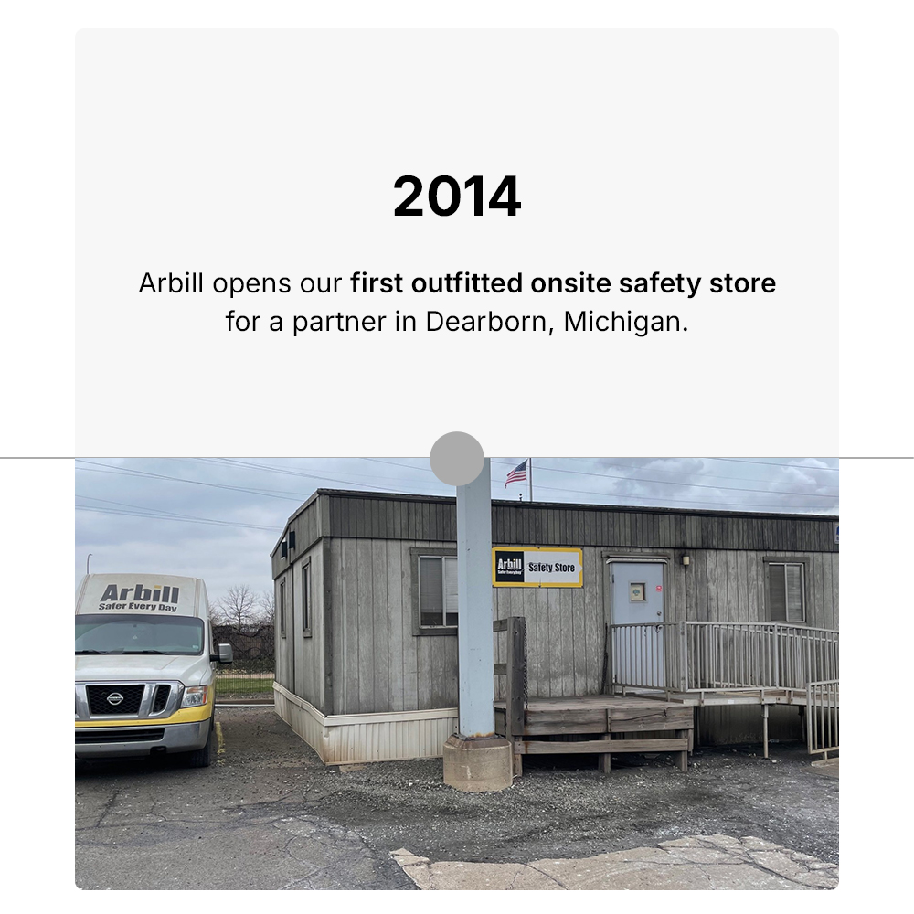 2014 – Arbill opens our first outfitted onsite safety store for a partner in Dearborn, Michigan.