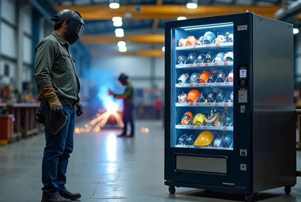 A PPE Vending Machine and worker